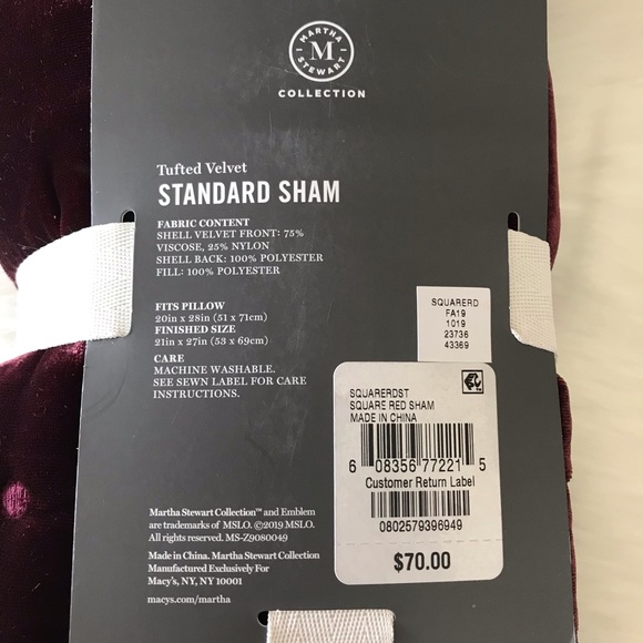 Martha Stewart Tufted Velvet Standard Pillow Sham - Picture 5 of 6